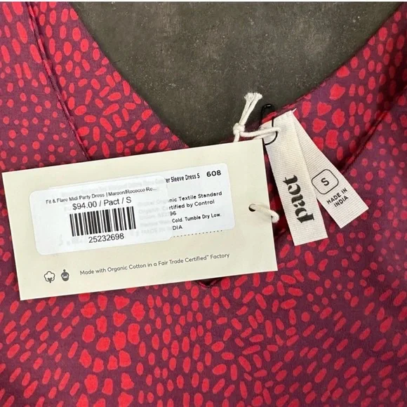 NWT Pact Organic Cotton Bland 3/4 Sleeve Modest Midi Length Party Dress - Picture 8 of 10